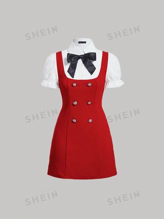 SHEIN MOD Women's Double Breasted 2 In 1 Short Sleeve Dress | SHEIN USA