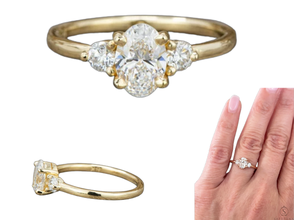 Oval Cut Diamond Ring | Three Stone Lab Grown Diamond Wedding Ring | Diamond Engagement Ring | Past Present Future Ring | Women's Gold Ring