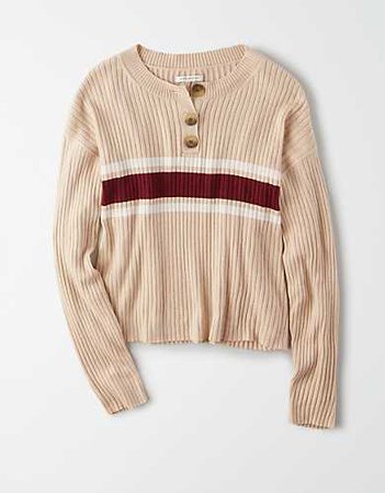 AE Cropped Henley Sweater beige