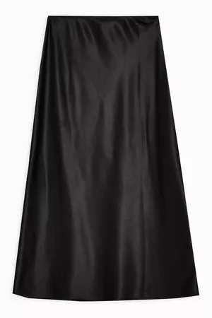 Black Satin Bias Midi Skirt | Topshop