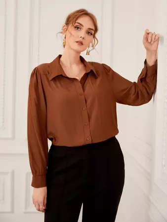 Plus Solid Button Up Blouse | SHEIN USA