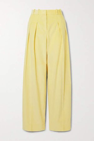 Victoria, Victoria Beckham - Pleated Cotton-corduroy Wide-leg Pants - Pastel yellow