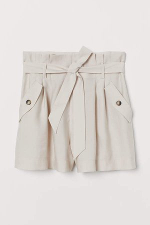 Lyocell Paper-bag Shorts - Beige