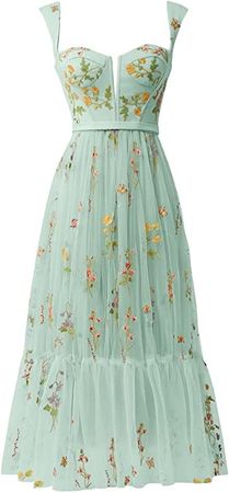 Amazon.com: Women's Tea Length Tulle Prom Dresses Flower Embroidery A-Line Princess Puffy Embroidered Formal Evening Party Gowns Light Green for Teens US12 : Clothing, Shoes & Jewelry