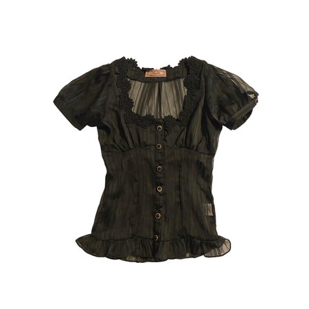 black sheer button up milkmaid blouse top