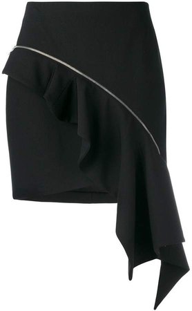 zip asymmetric ruffle skirt