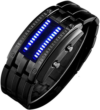 Amazon.com: Binary Matrix Blue LED Digital Waterproof Watch Mens Classic Creative Fashion Black Plated Wrist Watches (Black Blue): Watches