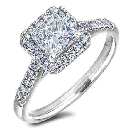 1.0 ct Princess Cut GIA Diamond Halo Engagement Ring in 18K | Lugaro