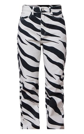 Multi Zebra Print Long Leg Straight Leg Jeans | PrettyLittleThing USA