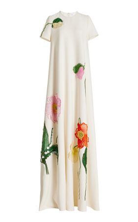 Embroidered Floral Wool-Blend Gown By Oscar De La Renta | Moda Operandi