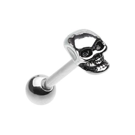 Skull Head Steel Barbell Tongue Ring - * Rebel Bod *
