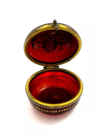 Antique MOSER Ruby Red Glass Miniature Pill Box : Grand Tour Antiques | Ruby Lane