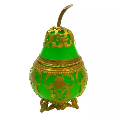 Rare Antique Palais Royal Green Opaline Glass Pear Box : Grand Tour Antiques | Ruby Lane