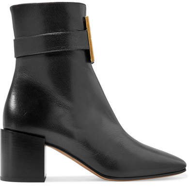 Logo-embellished Textured-leather Ankle Boots - Black