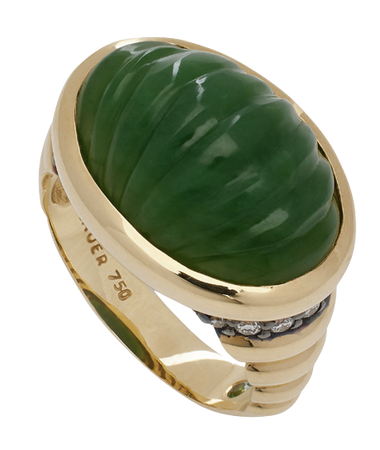 Sauer Yam 18K Yellow Gold Jade, Garnet Ring