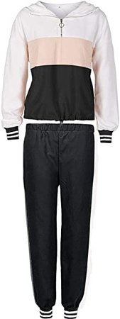 Sunnykud Women Sports Suit 2 PCS Tracksuit Jogging Suit Hooded + Long Pants Set Sweatshirt Hoodie Long Sleeve Zipper Top Soprtwear Sets Black: Amazon.co.uk: Clothing