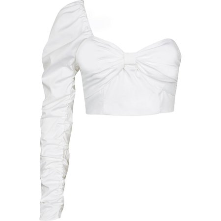 White long sleeve one shoulder bow crop top | River Island