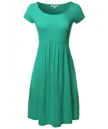 Women's Solid Cap Sleeves Round Neck Knee Length Midi Dress | 12 kelly green
