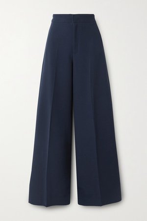 Merlon Pleated Wool-crepe Wide-leg Pants - Navy