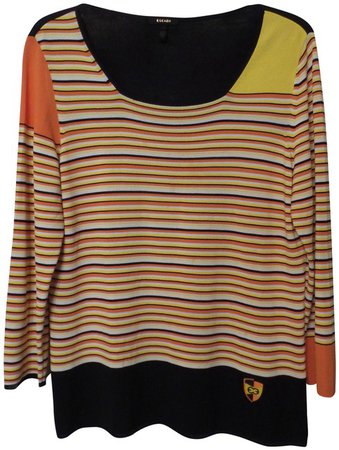 Escada Orange Yellow White Black All Seasons Color Striped Pullover Tunic Sweater Cardigan Size 8 (M) - Tradesy