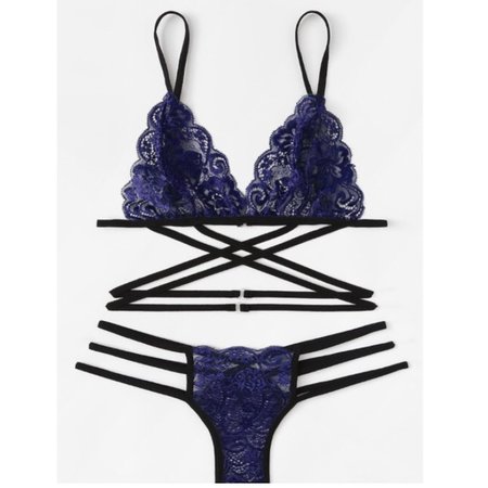 Intimates & Sleepwear | Blue Black Lace Sexy Lingerie Bra Panties Set | Poshmark