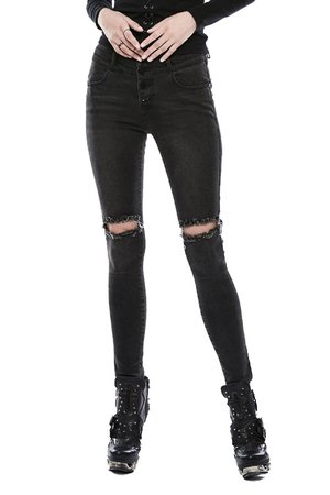 Washed Out Torn Jeans by Punk Rave | Ladies Gothic Clothing