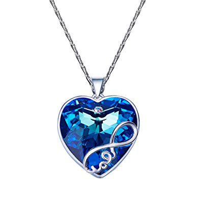 Heart Crystal Infinity Necklace Blue Stone Pendant Charm