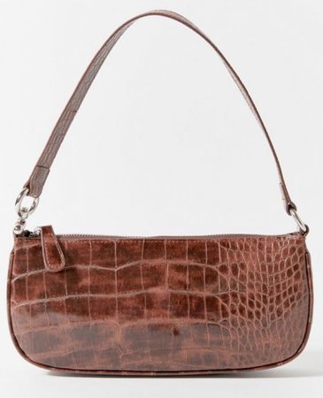brown faux reptile skin baguette purse