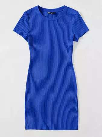 SHEIN EZwear Solid Rib-knit Bodycon Dress | SHEIN USA