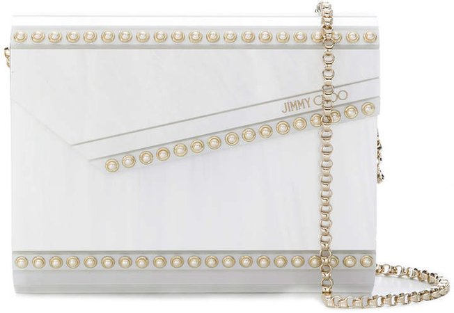 Candy pearl-embellished clutch