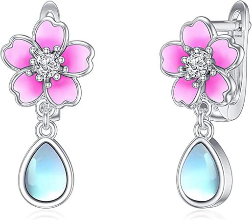 Amazon.com: SIMONLY Cherry Blossom Earrings 925 Sterling Silver Moonstone Earrings Hypoallergenic Cute Pink Flower Jewelry Gifts for Women Girls Sensitive Ears: Clothing, Shoes & Jewelry