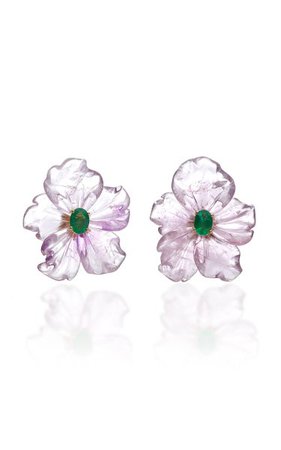 18k Gold, Amethyst And Emerald Flower Earrings By Casa Castro | Moda Operandi