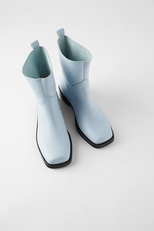 LOW HEELED SQUARE TOE LEATHER ANKLE BOOTS | ZARA United States