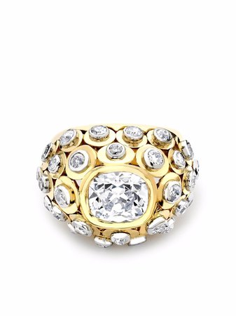 Cartier pre-owned 18kt Yellow Gold Retro Paris Diamond Bombé Ring - Farfetch