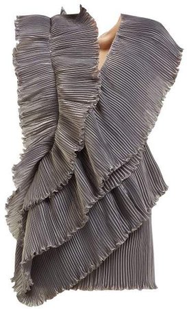 Iridescent Pleated Mini Dress - Womens - Grey