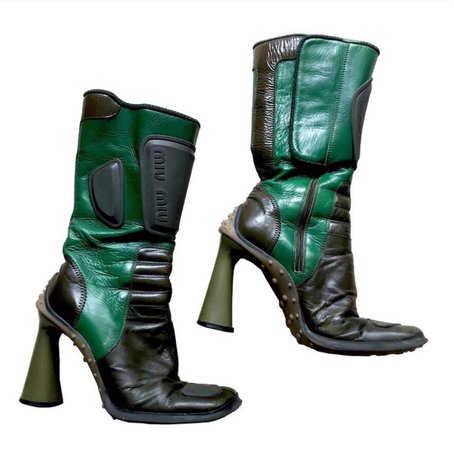 Vintage Miu Miu 1999 green bubble sole boots