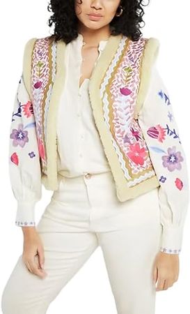 Women's Vintage Embroidered Floral Vest Y2k Sleeveless Linen Open Shirt Blouse Fashion Crochet Flower Cardigan Vests Tops at Amazon Women’s Clothing store