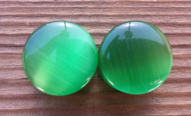 Pair of GREEN CATS EYE Plugs Gauges Body Jewelry Double Flared | Etsy