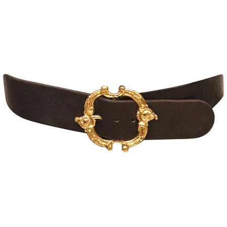 Jean L'Insolite Black Leather Belt W/ Gold Buckle