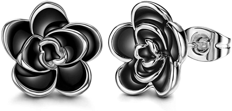 Amazon.com: AllenCOCO 18K Gold Plated Black Rose Flower Stud Earrings for Women (W): Jewelry