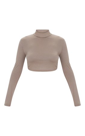 PrettyLittleThing Taupe High Neck Lounge Long Sleeve Crop Top Visit $4.00*