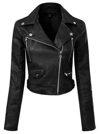 Design by Olivia Women's Long Sleeve Zipper Closure Moto Biker Faux Leather Jacket Black S at Amazon Women's Coats Shop