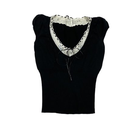 kookai black puff sleeve sweater vest white lace ribbon underlayer layer top