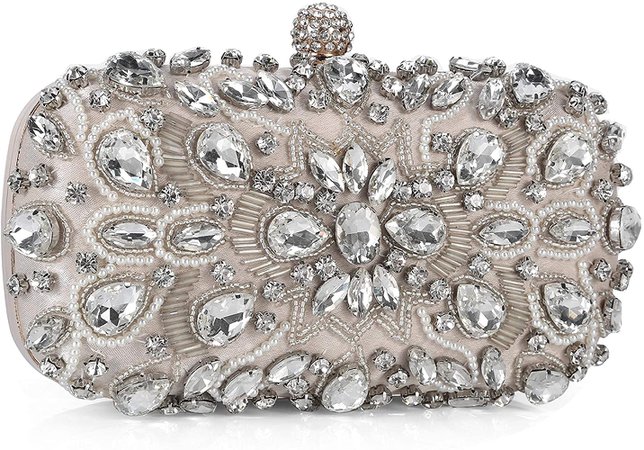 Chichitop Women Noble Crystal Beaded Evening Bag Wedding Clutch Purse Apricot Small: Handbags: Amazon.com