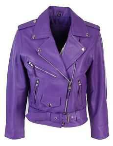 BRANDO Ladies Women Purple Classic Biker Motorcycle Motorbike Leather Jacket Hi | eBay