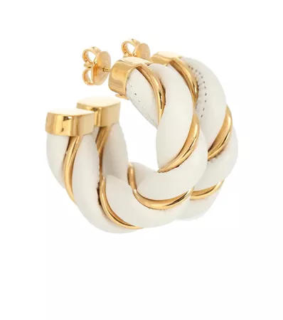 Bottega Veneta - Leather and gold-plated hoop earrings | Mytheresa