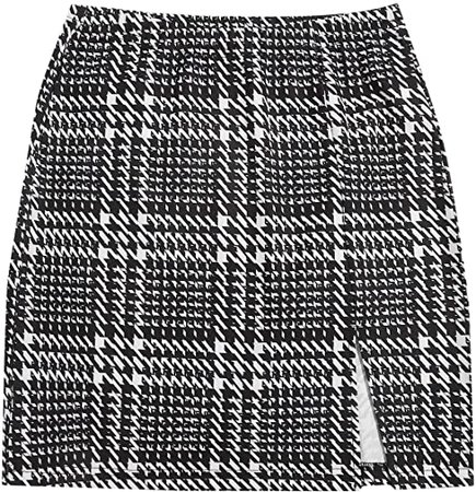 Amazon.com: WDIRARA Women's Houndstooth Elastic Waist Split Hem Casual Bodycon Mini Skirt Black and White M : Clothing, Shoes & Jewelry