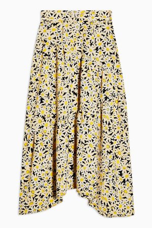 Yellow Daisy Print Tiered Midi Skirt | Topshop