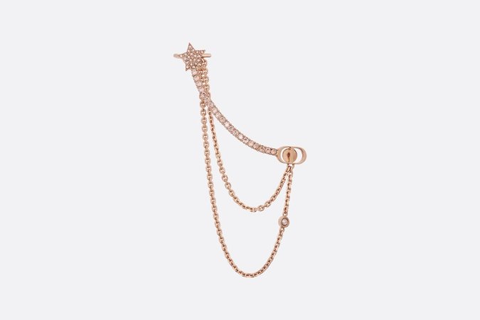 Petit CD Ear Jewelry Chain Rose Gold-Finish Metal and Pink Crystals - products | DIOR
