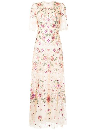 Needle & Thread embroidered-floral maxi dress - FARFETCH